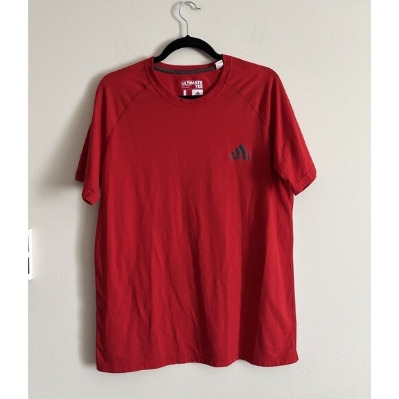 Adidas Ultimate Tee Climalite Mens Large Red‎ Athletic Lounge Casual Workout Gym - Picture 1 of 5